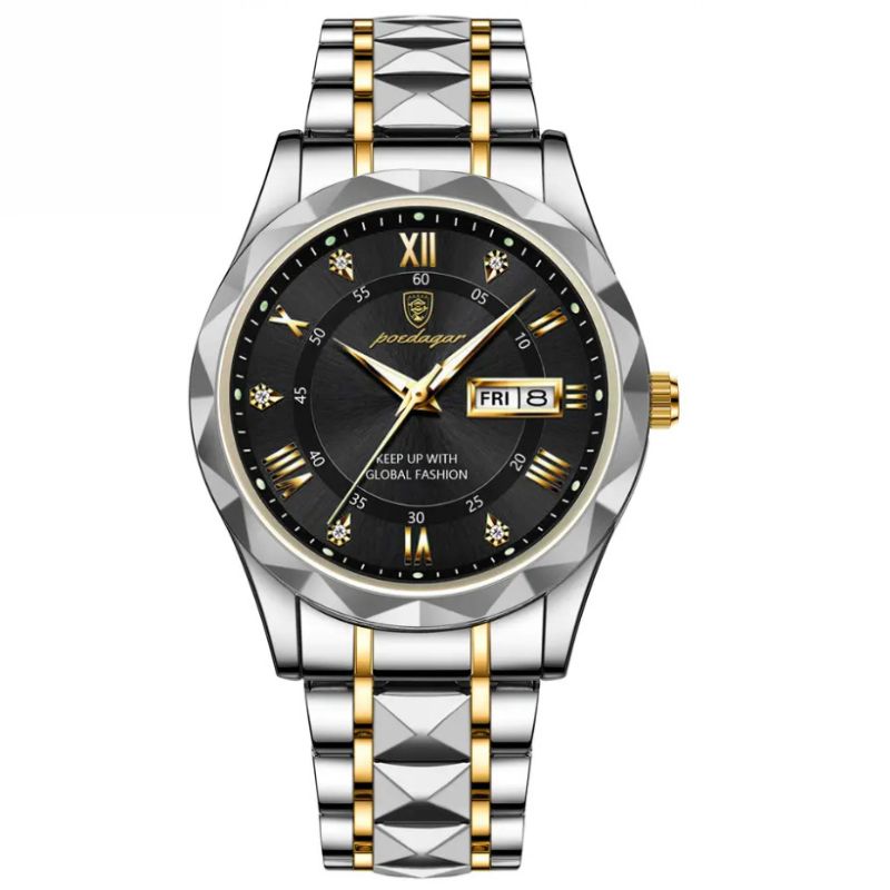 POEDAGAR Luminous Steel 40mm Watch - Water Resistant | Transferred steel
